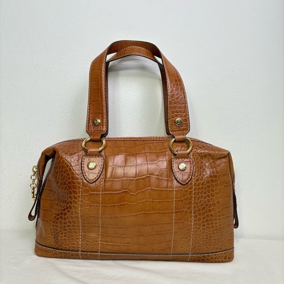 MICHAEL KORS Caramel Honey Tan Croc Embossed Genuine Leather Satchel Tote - Picture 15 of 16